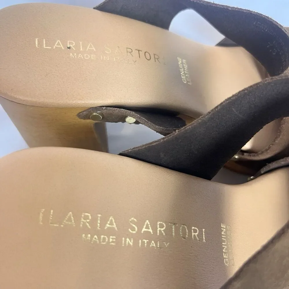 Ilaria Sartori Wooden Platform Suede Sandal Women's Size 38 US 7.5 Made In Italy